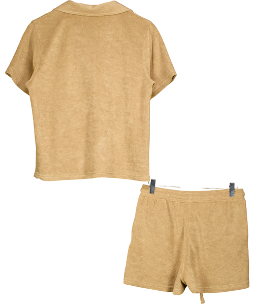 4th & Reckless Beige Zita Camel Towelling Polo and Shorts Co-Ord Set, size UK S — back
