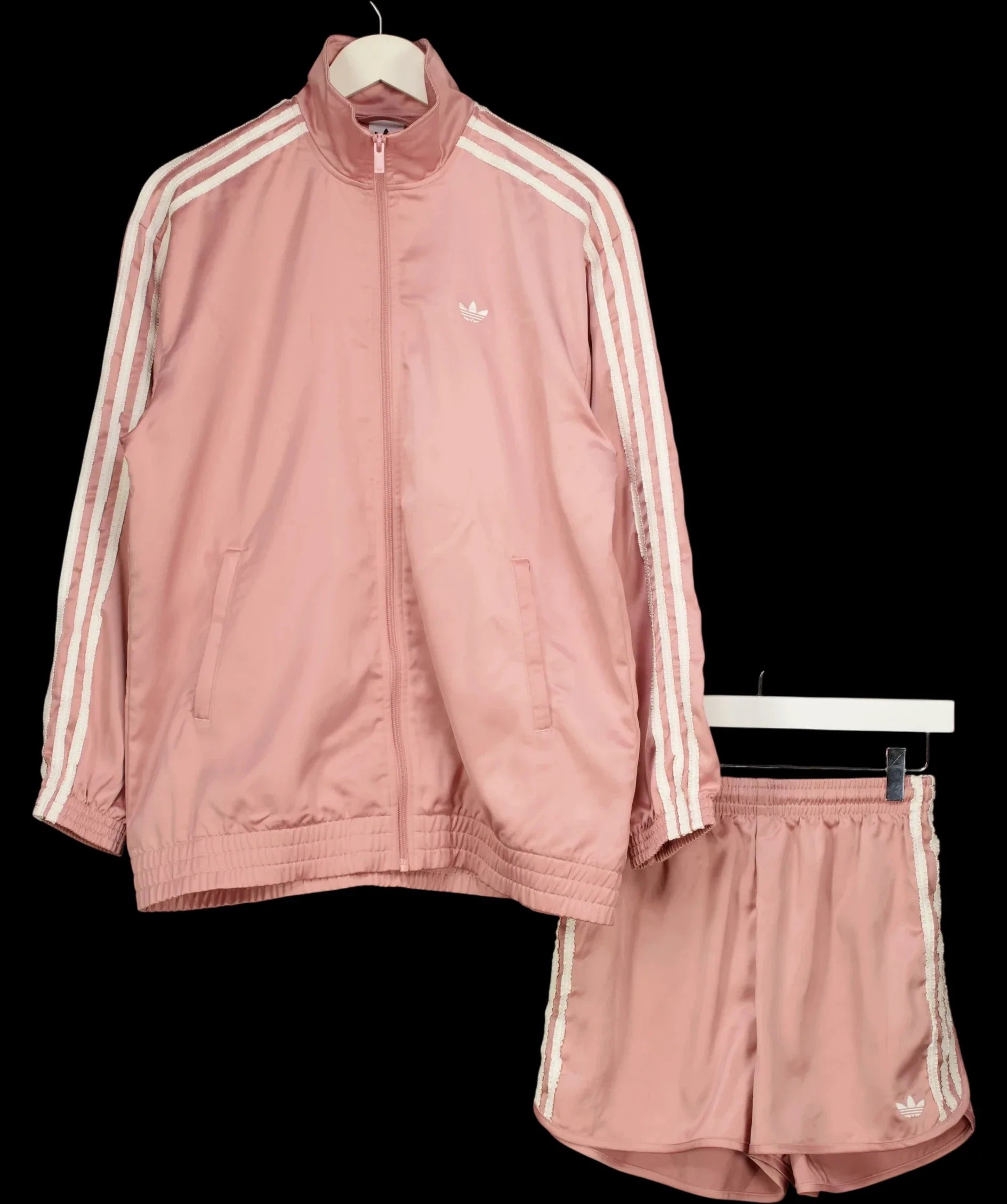 adidas Pink Satin Firebird Ruffle 3-Stripes Track Jacket & Shorts Set Pink, size UK S — detail