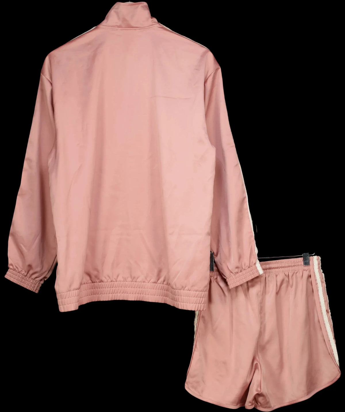 adidas Pink Satin Firebird Ruffle 3-Stripes Track Jacket & Shorts Set Pink, size UK S — label