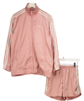 adidas Pink Satin Firebird Ruffle 3-Stripes Track Jacket & Shorts Set Pink, size UK S — front