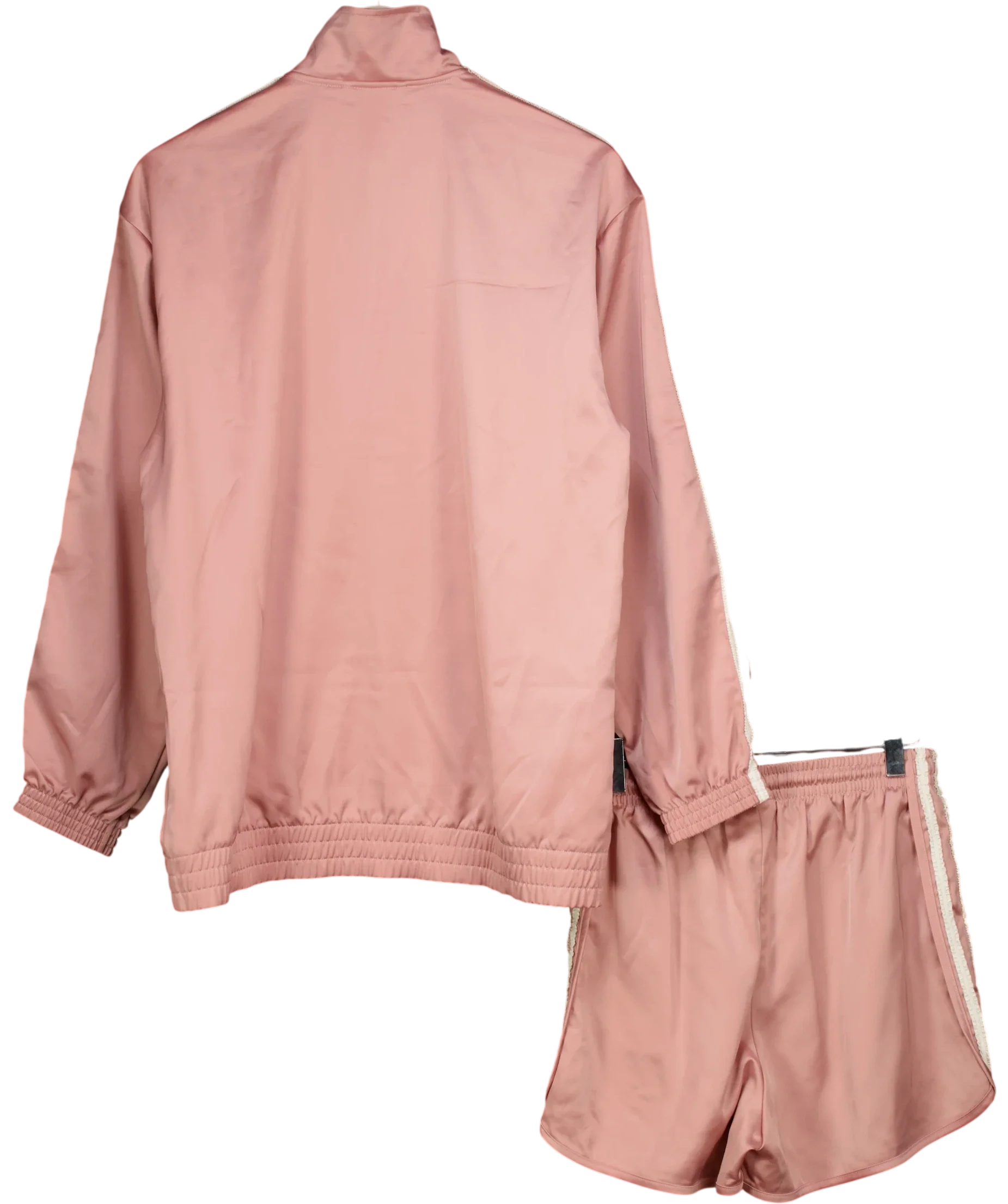 adidas Pink Satin Firebird Ruffle 3-Stripes Track Jacket & Shorts Set Pink, size UK S — back