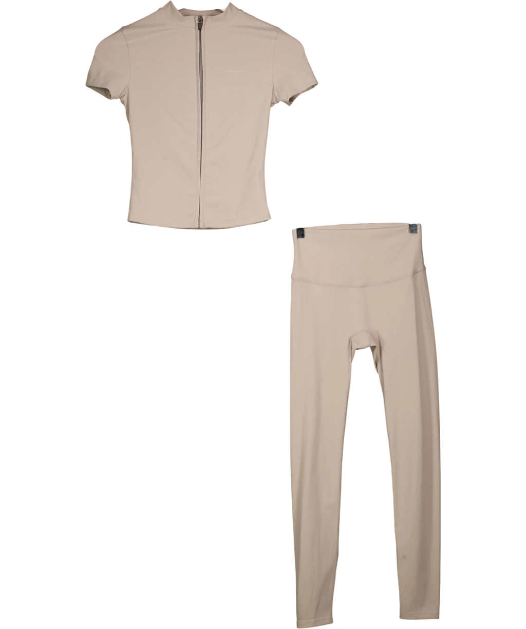 NKD Apparel Beige Beige  Butterbase Zip Up Top and Leggings 2-Piece Co-ord Set, size UK S — front