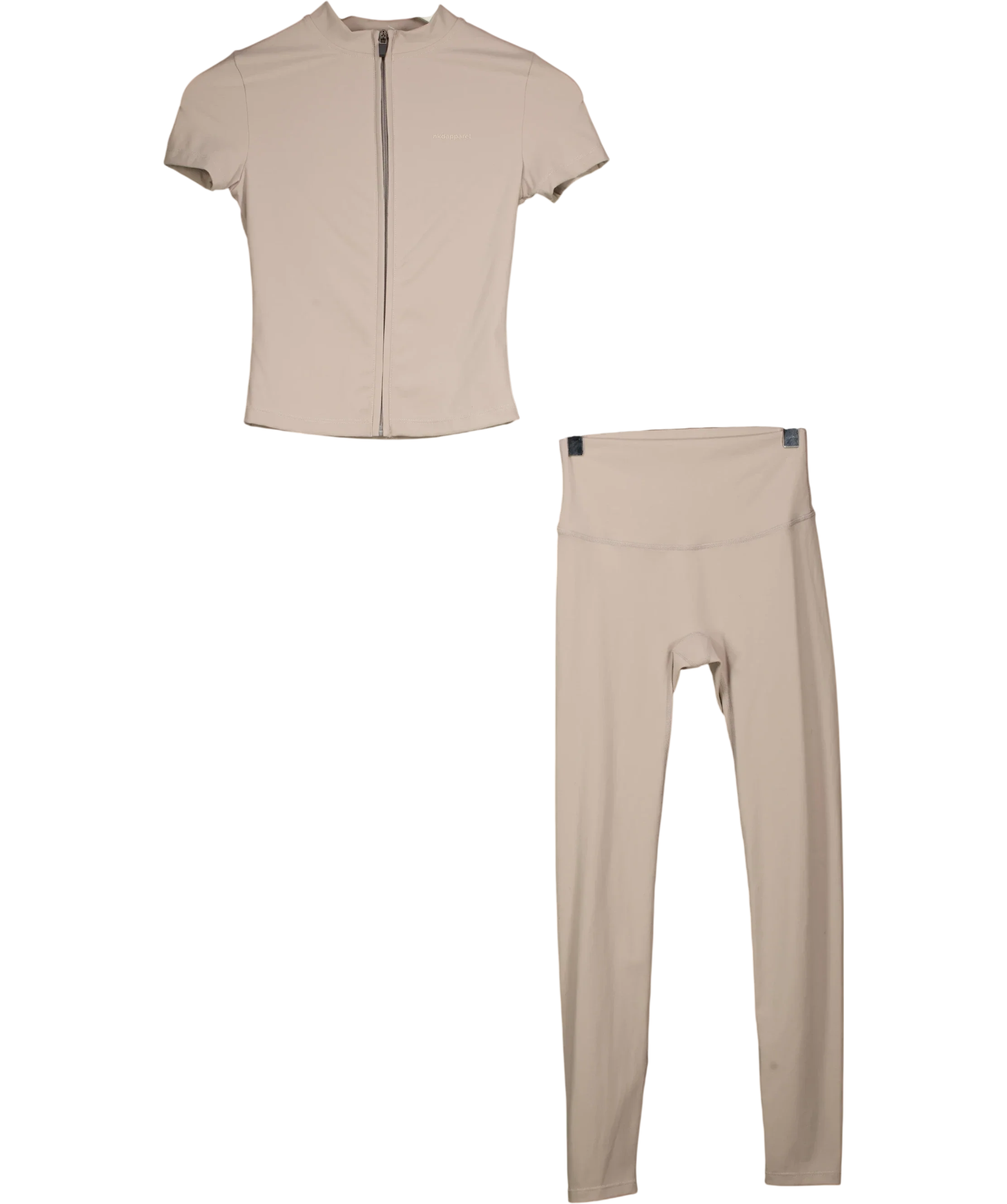 NKD Apparel Beige Beige  Butterbase Zip Up Top and Leggings 2-Piece Co-ord Set, size UK S — front