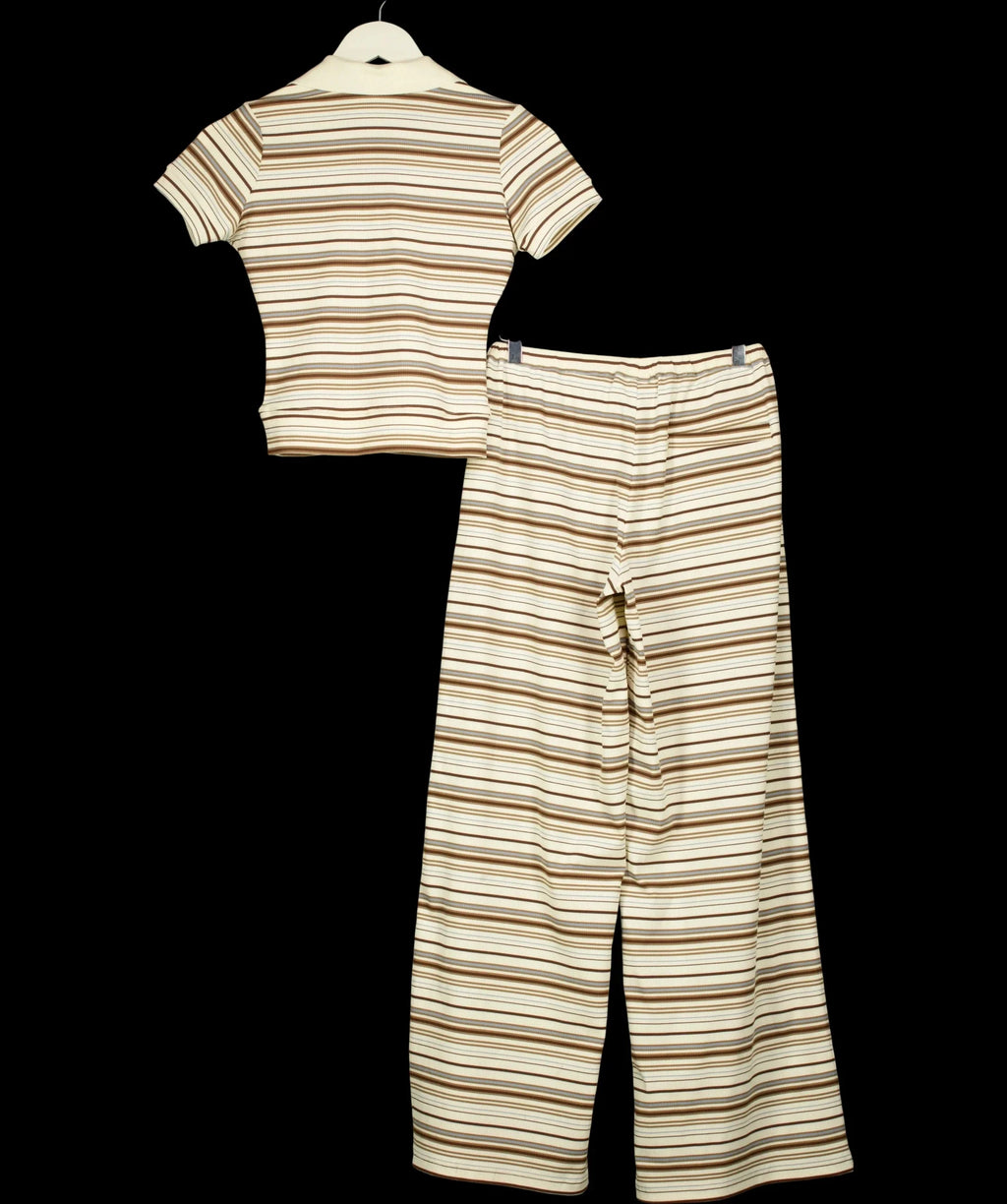 The Couture Club Cream Striped Polo Crop Top (UK 6) & Wide Leg Trousers (UK 8) Set, size UK XS/S — care label