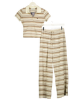 The Couture Club Cream Striped Polo Crop Top (UK 6) & Wide Leg Trousers (UK 8) Set, size UK XS/S — front