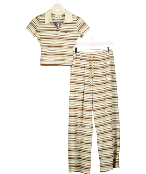 The Couture Club Cream Striped Polo Crop Top (uk 6) & Wide Leg Trousers (uk 8) Set UK XS/S