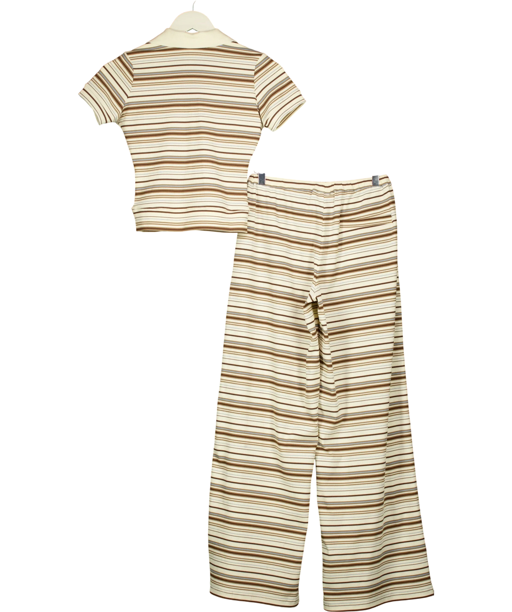 The Couture Club Cream Striped Polo Crop Top (UK 6) & Wide Leg Trousers (UK 8) Set, size UK XS/S — back
