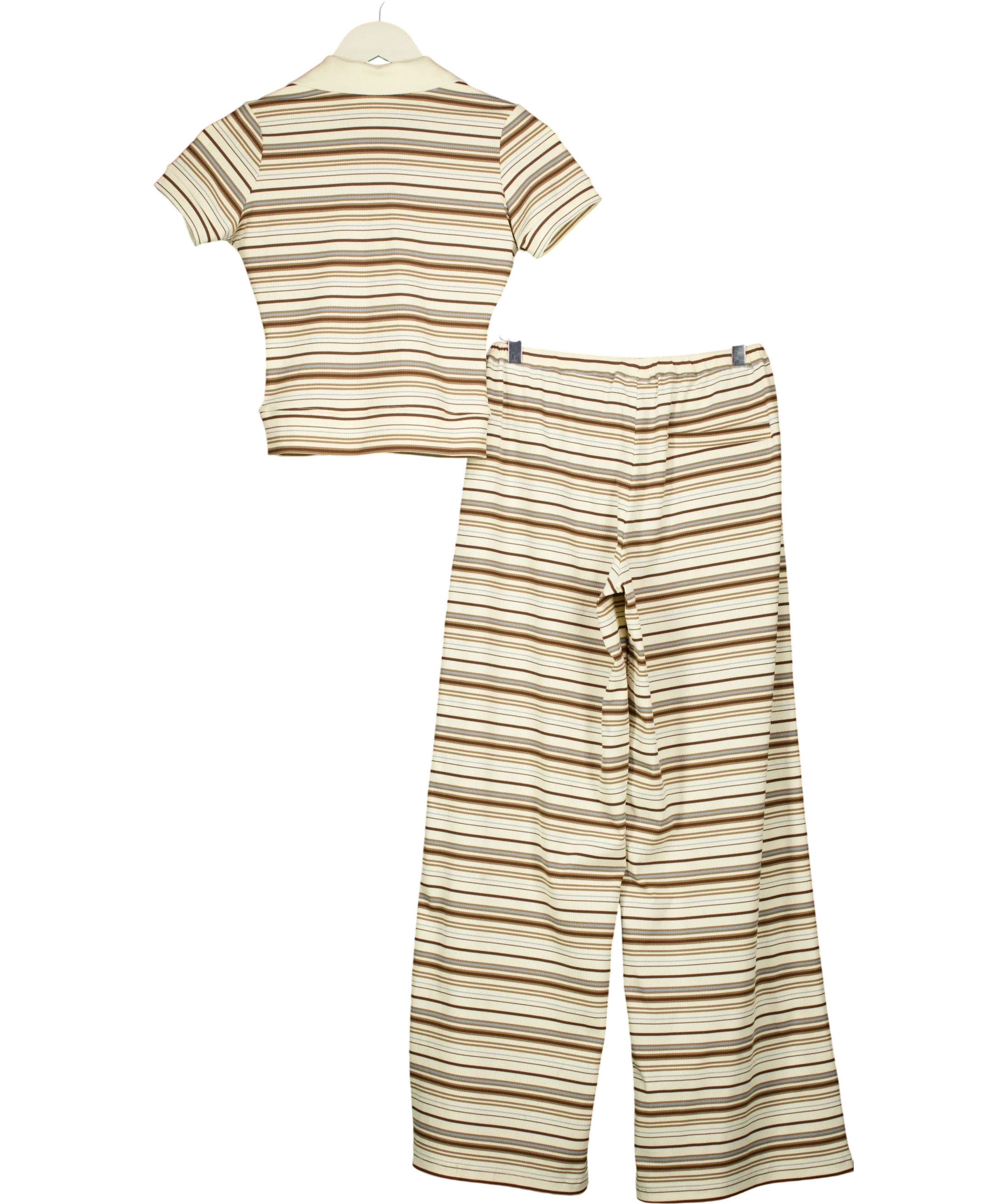 The Couture Club Cream Striped Polo Crop Top (UK 6) & Wide Leg Trousers (UK 8) Set, size UK XS/S — back