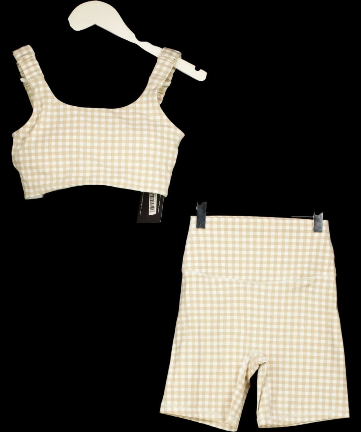 ASTORIA ACTIVEWEAR Beige Luxe Balance Gingham Sports Bra & Shorts Set Beige, size UK S — detail