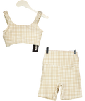 ASTORIA ACTIVEWEAR Beige Luxe Balance Gingham Sports Bra & Shorts Set Beige, size UK S — front