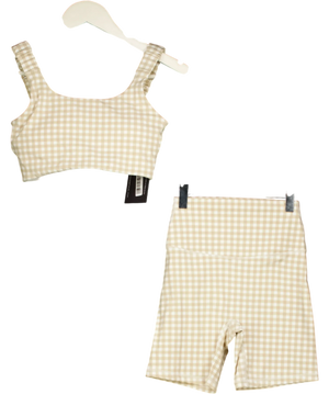 ASTORIA ACTIVEWEAR Luxe Balance Gingham Sports Bra & Shorts Set Beige UK S