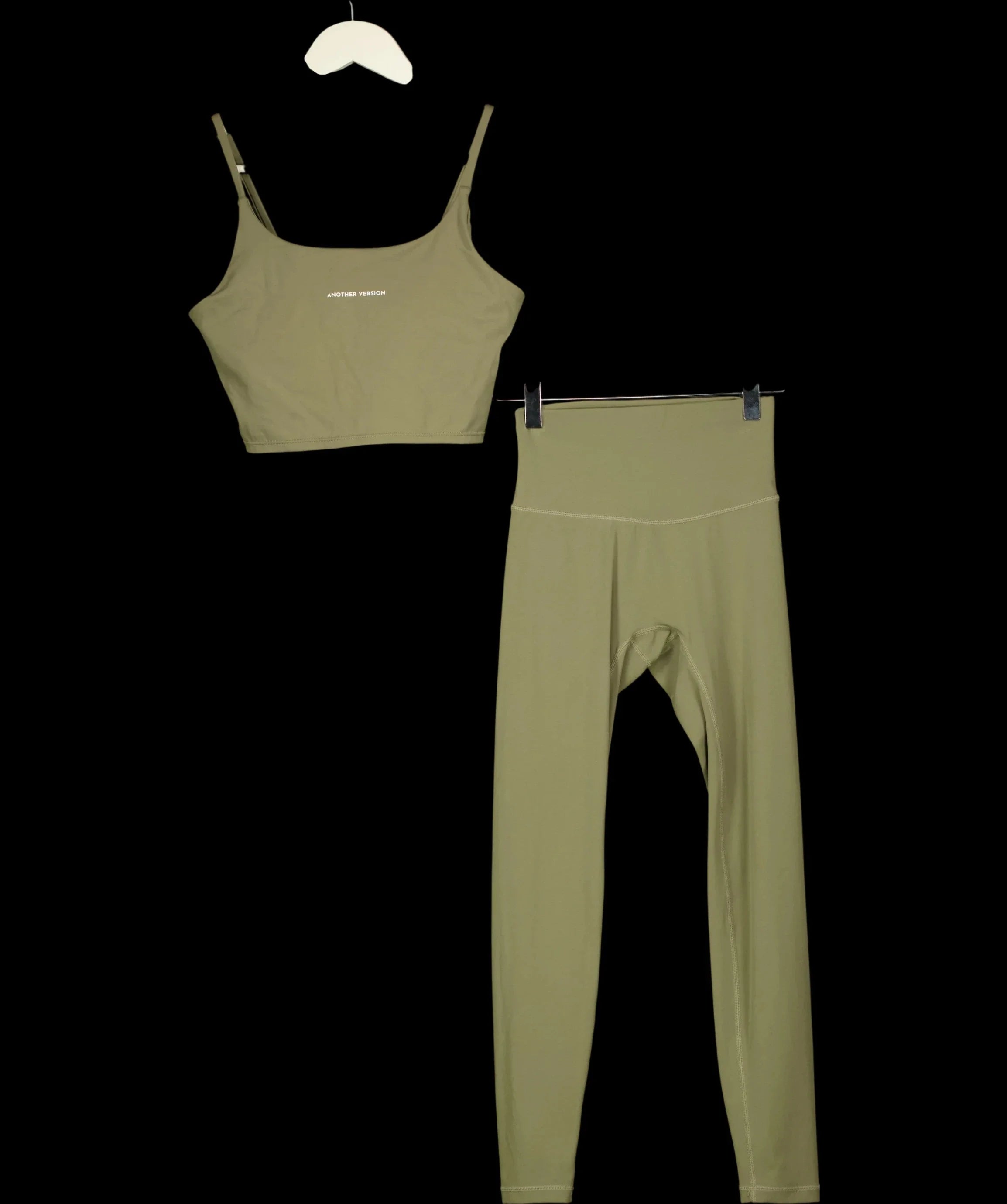 Another Version Green Cami Top & High-Waisted Leggings Set Olive GREEN, size UK S — detail