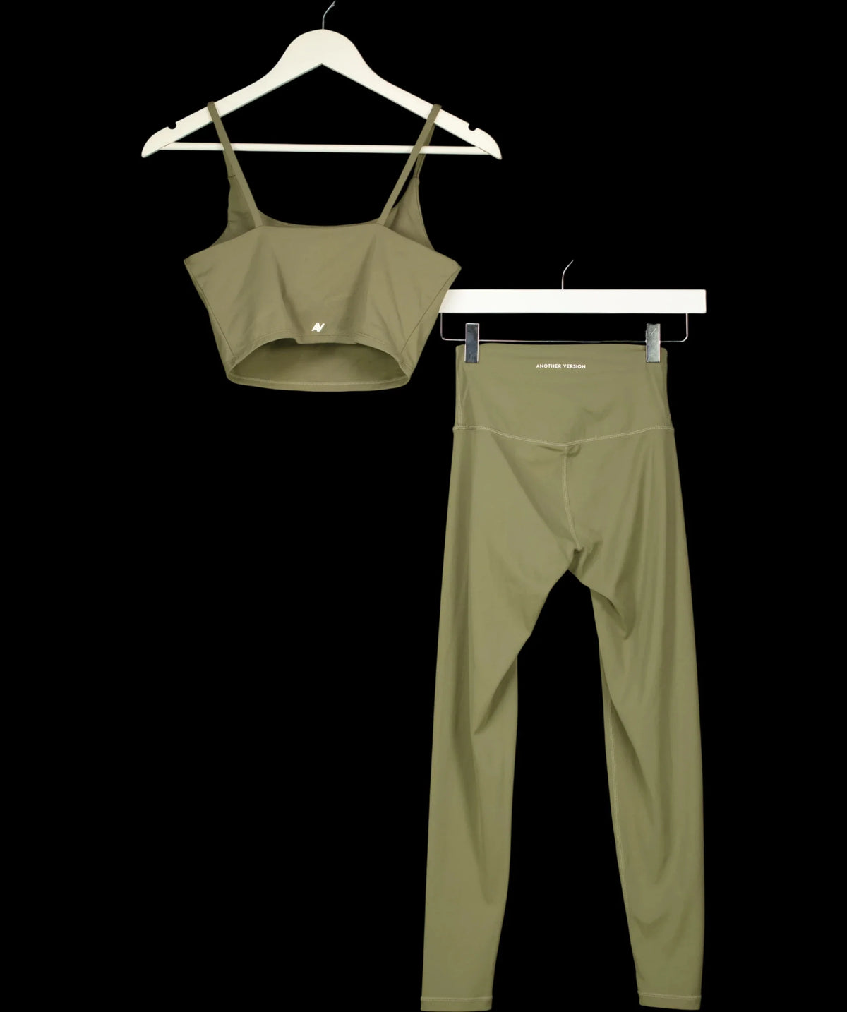 Another Version Green Cami Top & High-Waisted Leggings Set Olive GREEN, size UK S — label