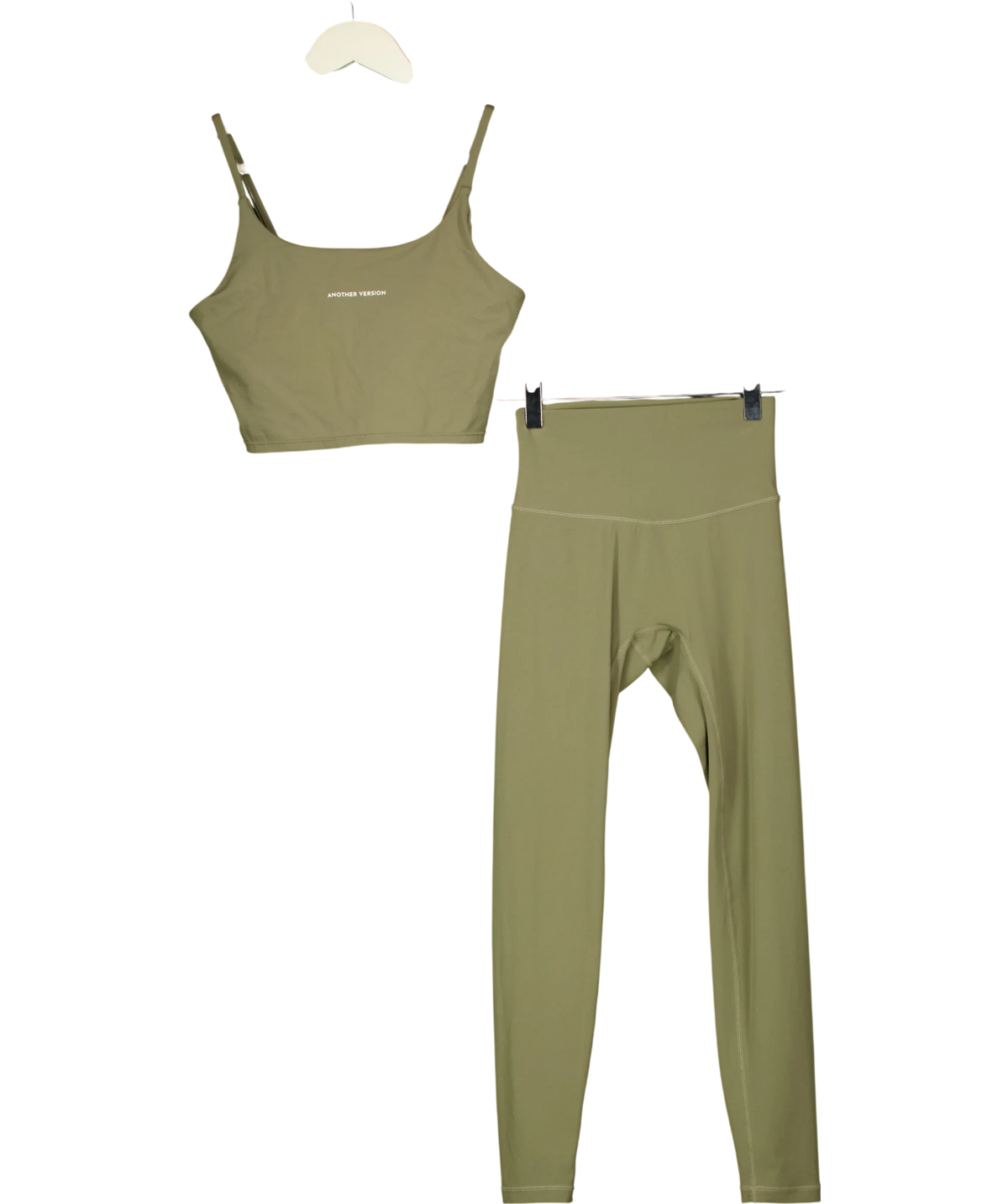 Another Version Green Cami Top & High-Waisted Leggings Set Olive GREEN, size UK S — front