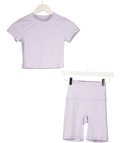 Another Version Purple Short Sleeve Crop Top & Biker Shorts Set Lilac PURPLE, size UK S — front