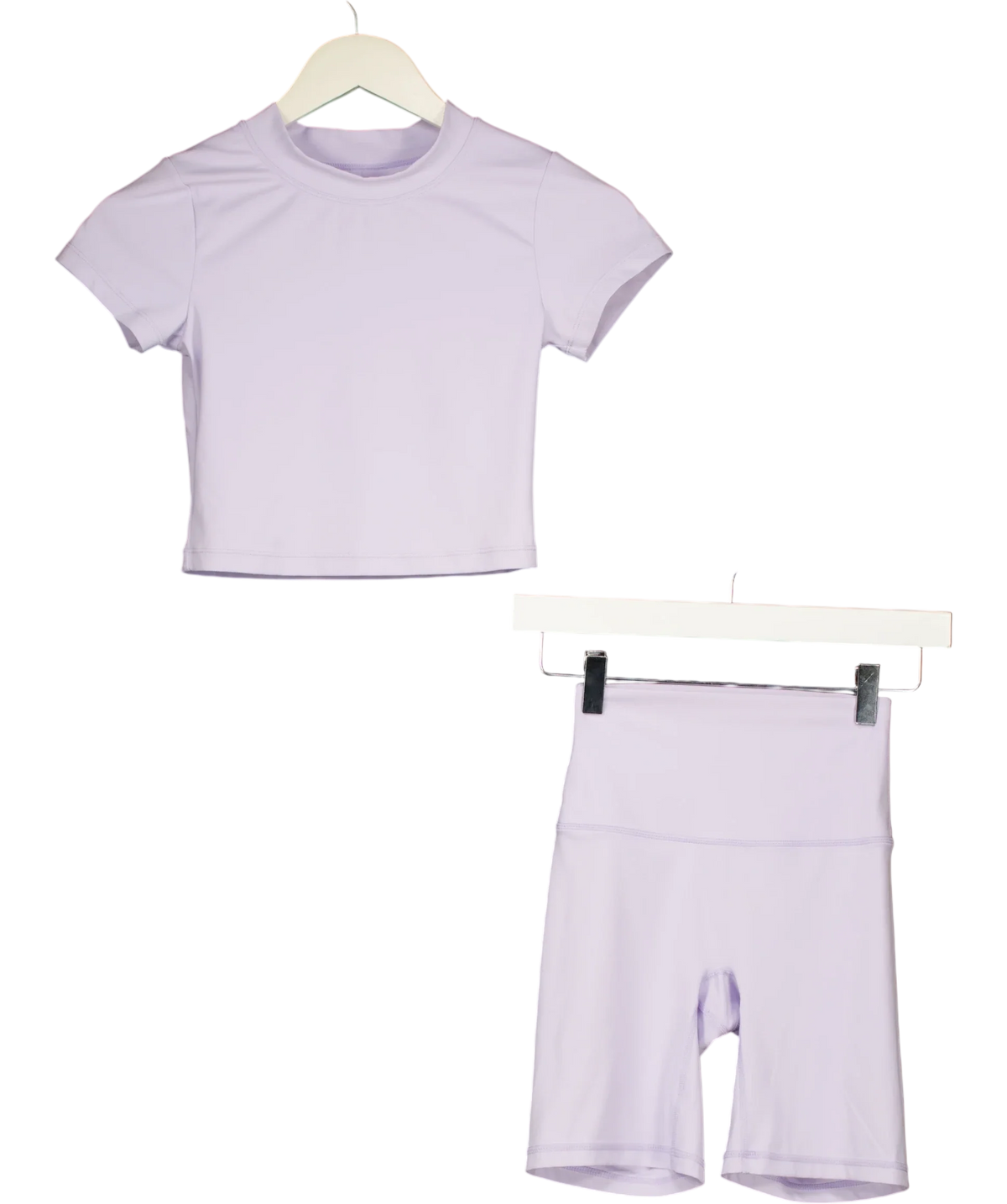 Another Version Purple Short Sleeve Crop Top & Biker Shorts Set Lilac PURPLE, size UK S — front