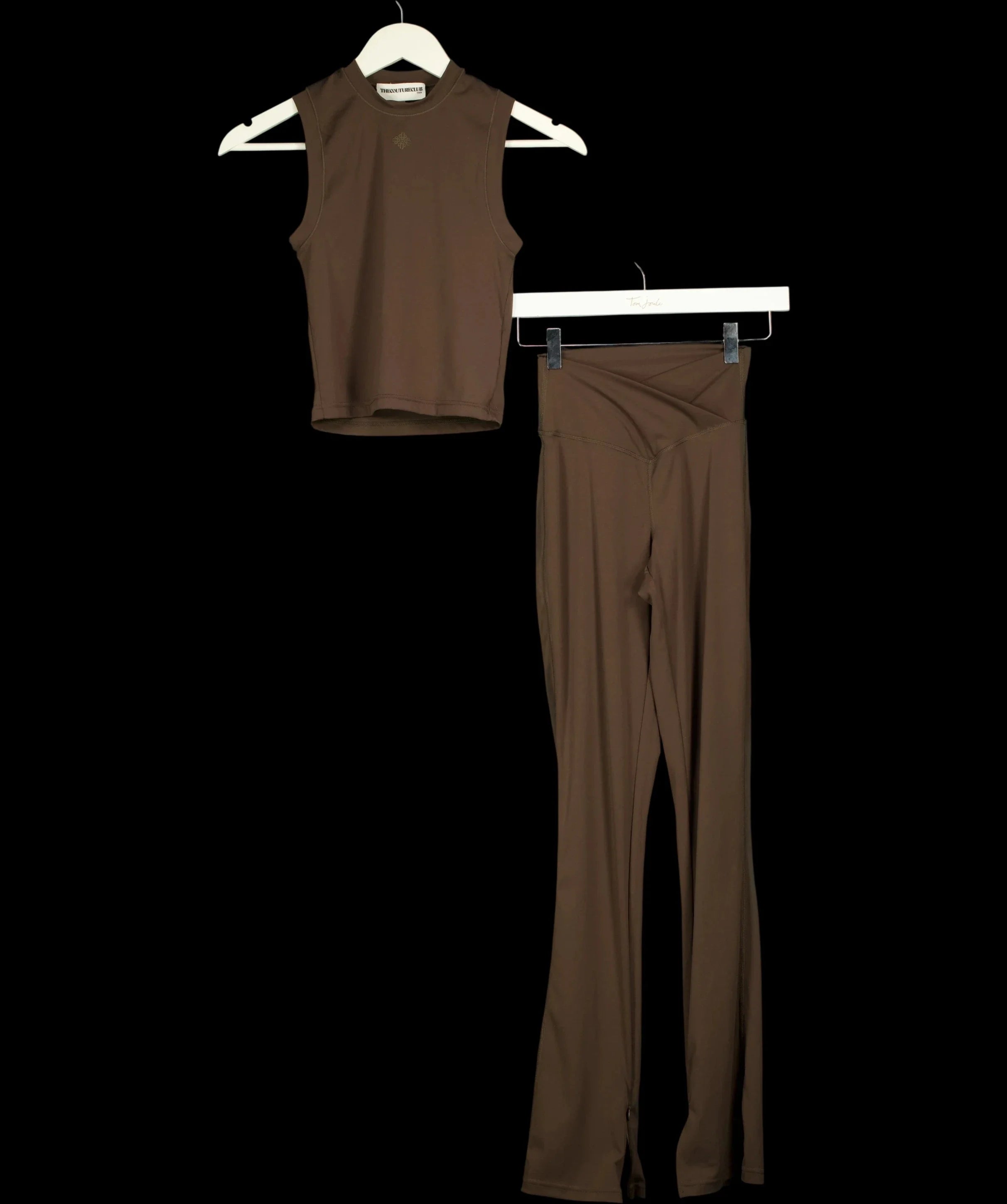 The Couture Club Brown ACTIVE Vest & Flared Legging Set Brown, size UK 8 — detail
