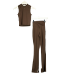 The Couture Club Brown ACTIVE Vest & Flared Legging Set Brown, size UK 8 — front
