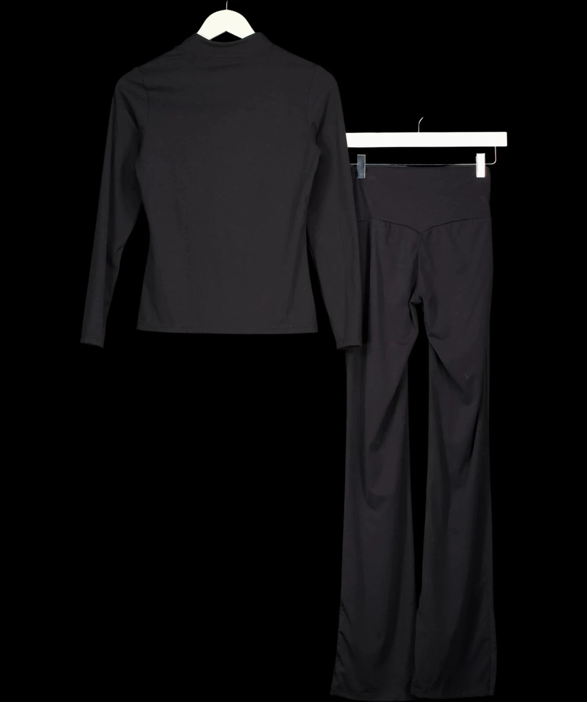 NKD Apparel Black Apparel Black Quarter-Zip Long Sleeve Top and V-Front Ruched Flare Trousers 2-Piece Co-ord Set, si… — label