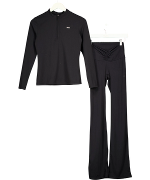 NKD Apparel Apparel Black Quarter-zip Long Sleeve Top And V-front Ruched Flare Trousers 2-piece Co-ord Set UK S
