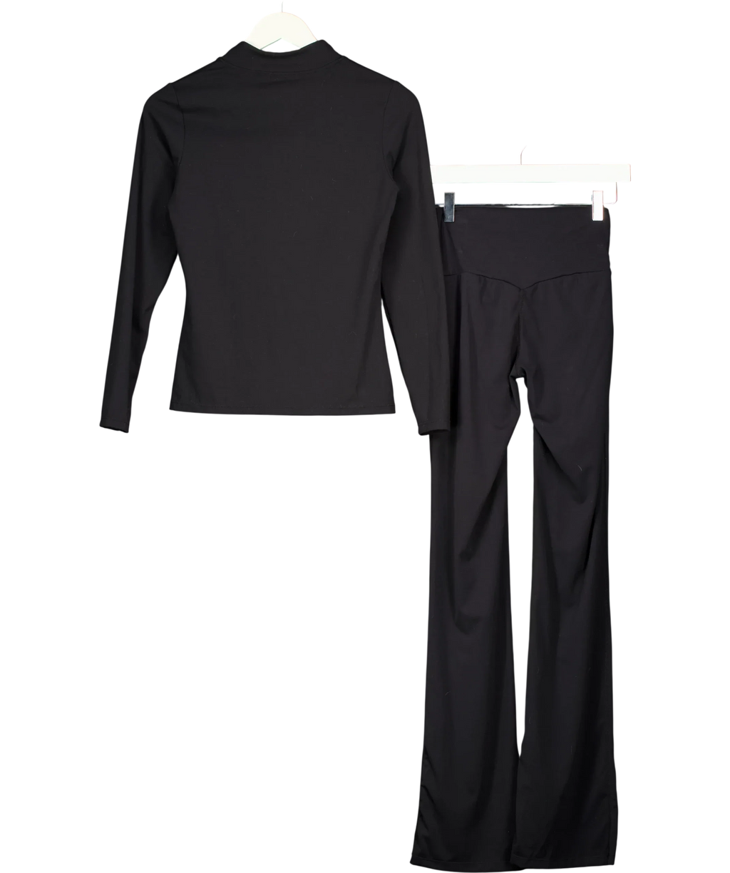 NKD Apparel Black Apparel Black Quarter-Zip Long Sleeve Top and V-Front Ruched Flare Trousers 2-Piece Co-ord Set, siz… — back