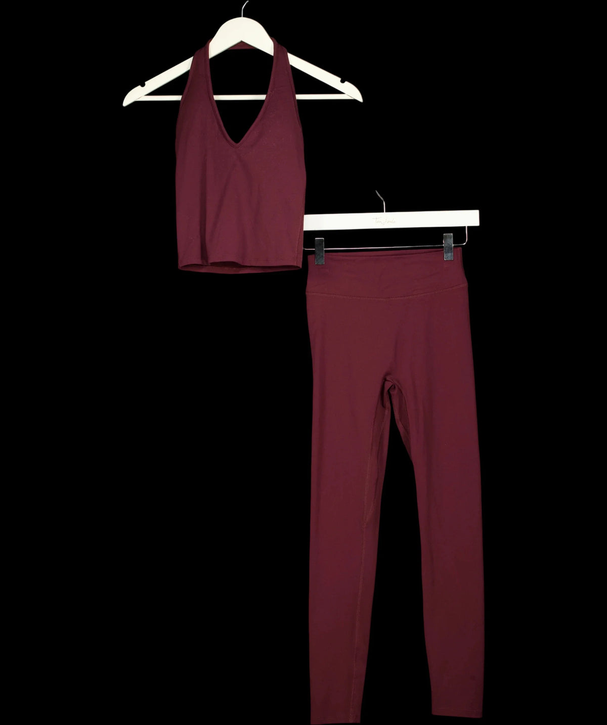 3E Red Burgundy RED Crop Top (UK XS) &  High-Waisted Leggings (UK S) 2-Piece Activewear Set, size UK XS/S — detail