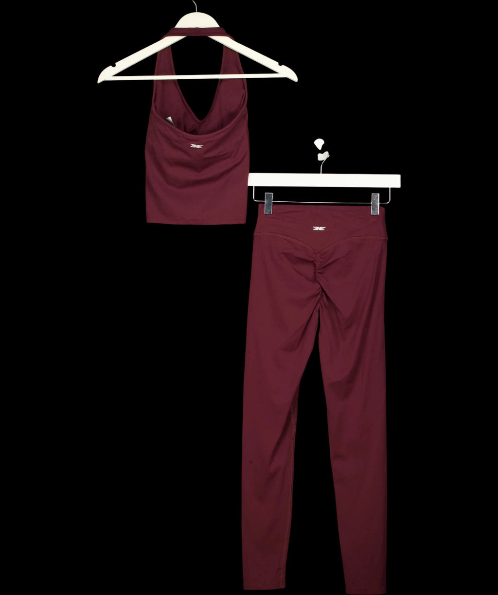 3E Red Burgundy RED Crop Top (UK XS) &  High-Waisted Leggings (UK S) 2-Piece Activewear Set, size UK XS/S — label