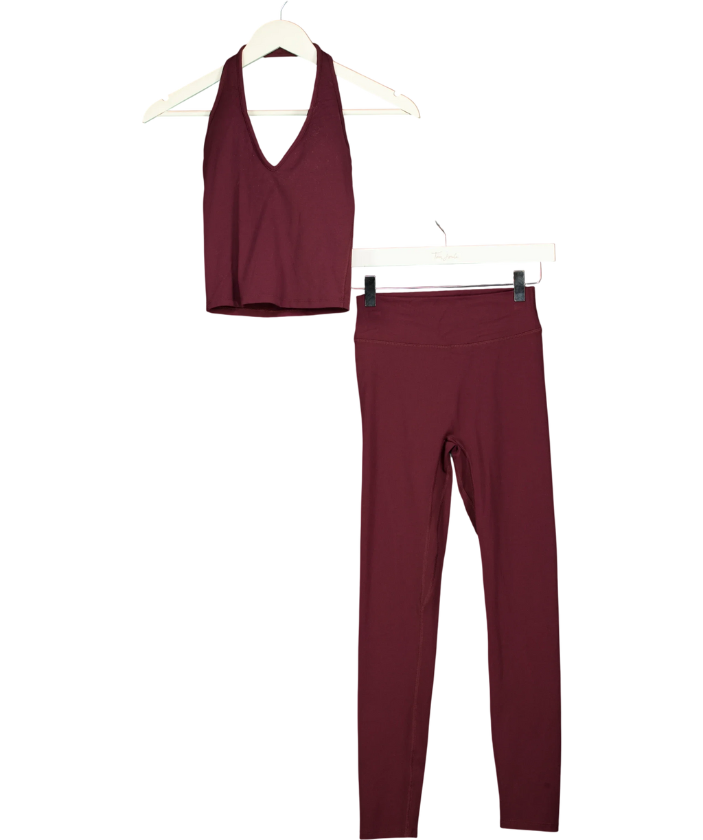 3E Red Burgundy RED Crop Top (UK XS) &  High-Waisted Leggings (UK S) 2-Piece Activewear Set, size UK XS/S — front