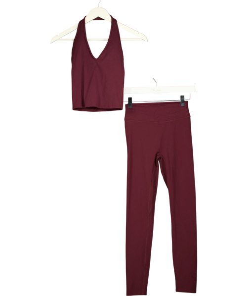 3E Red Burgundy RED Crop Top (UK XS) &  High-Waisted Leggings (UK S) 2-Piece Activewear Set, size UK XS/S — front