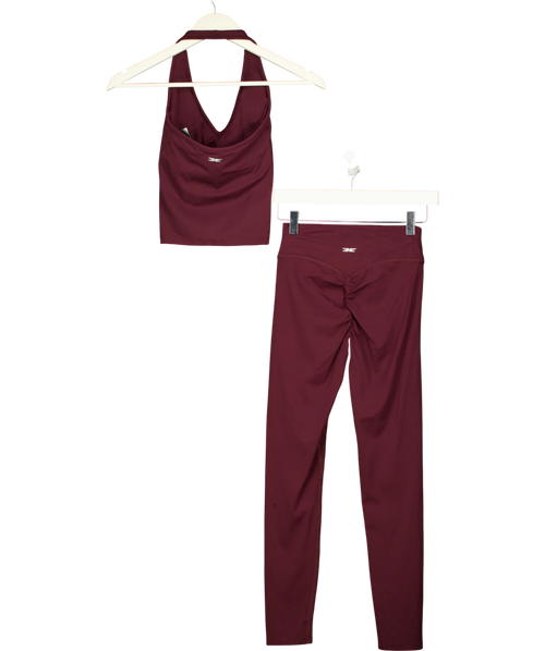 3E Red Burgundy RED Crop Top (UK XS) &  High-Waisted Leggings (UK S) 2-Piece Activewear Set, size UK XS/S — back