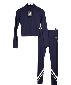 TORY BURCH SPORT Navy Blue And Snow White Chevron Mock-neck Quarter-zip Top And Leggings 2-piece Activewear Set UK S
