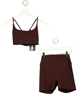 Muscle Republic Strappy Sports Bra and Bike Shorts Set Brown UK XS S