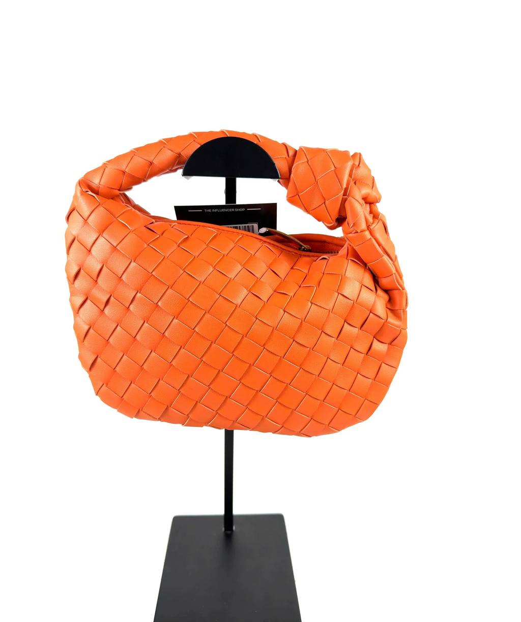 Unbranded Orange WOVEN ORANGE KNOT HANDLE BAG — label