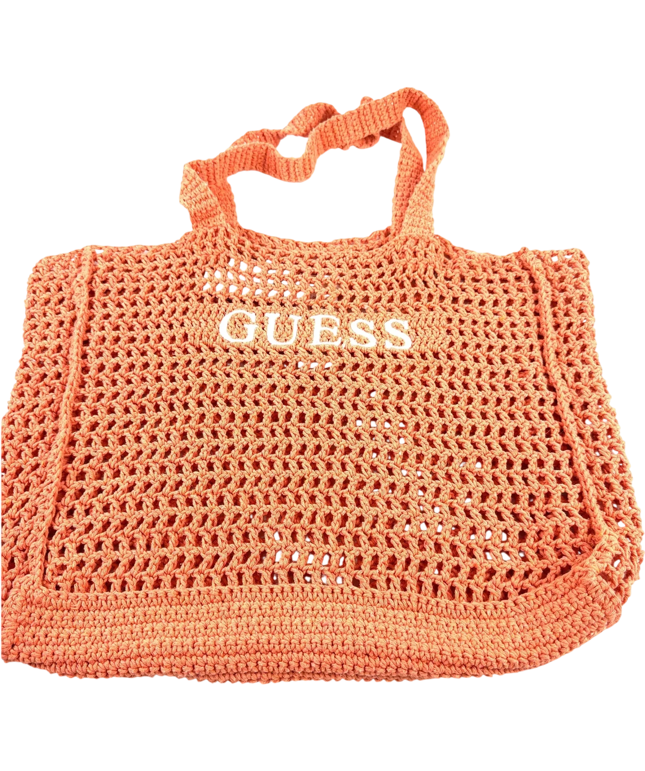 Guess Orange Crochet Logo Beach Maxi Tote Bag Sorbet Orange — front
