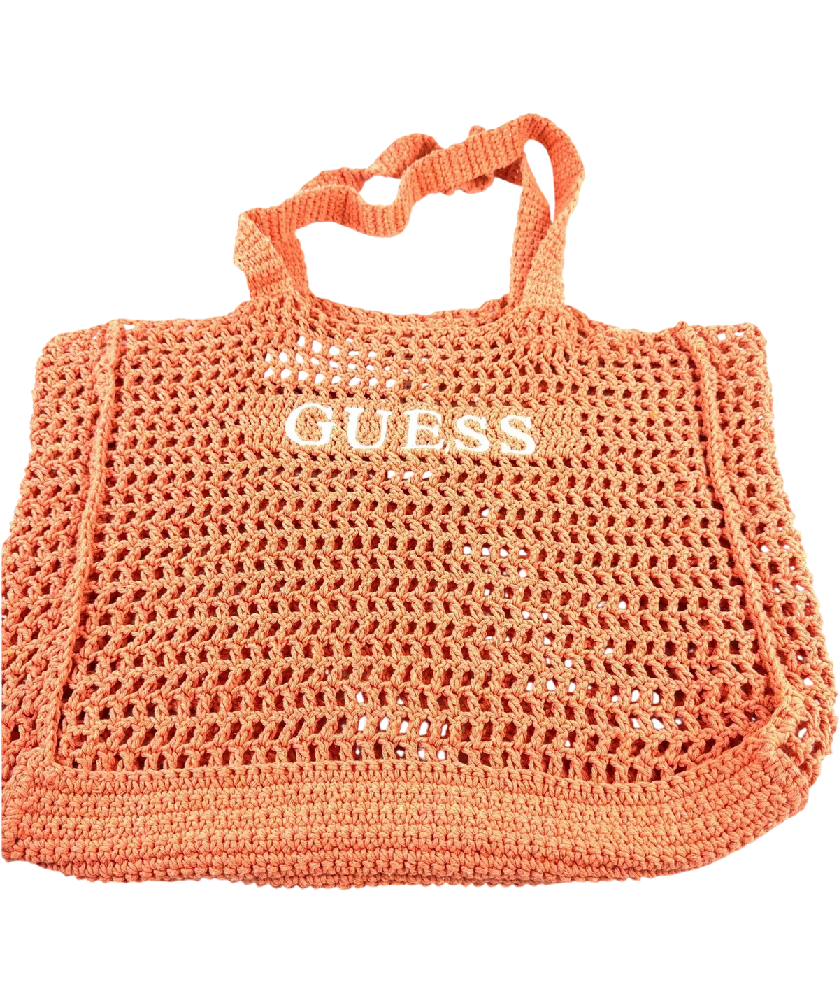 Guess Orange Crochet Logo Beach Maxi Tote Bag Sorbet Orange — detail