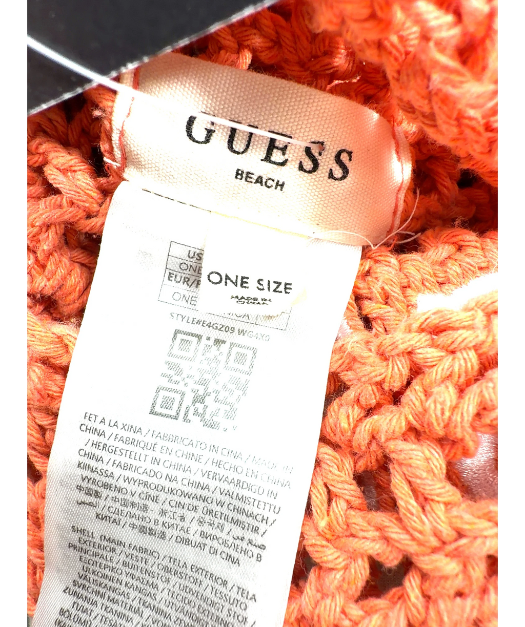 Guess Orange Crochet Logo Beach Maxi Tote Bag Sorbet Orange — label