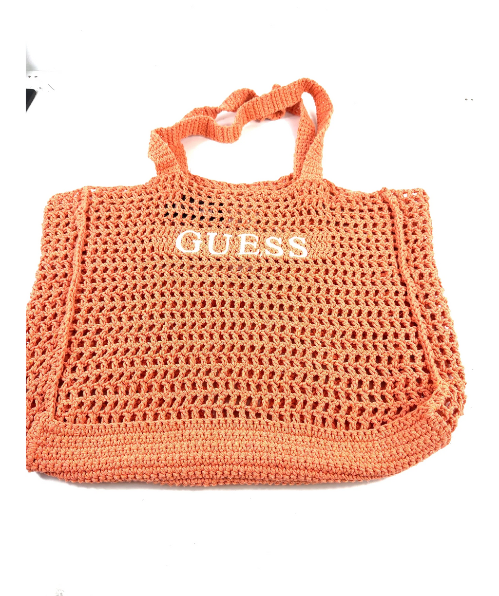 Guess Orange Crochet Logo Beach Maxi Tote Bag Sorbet Orange — care label