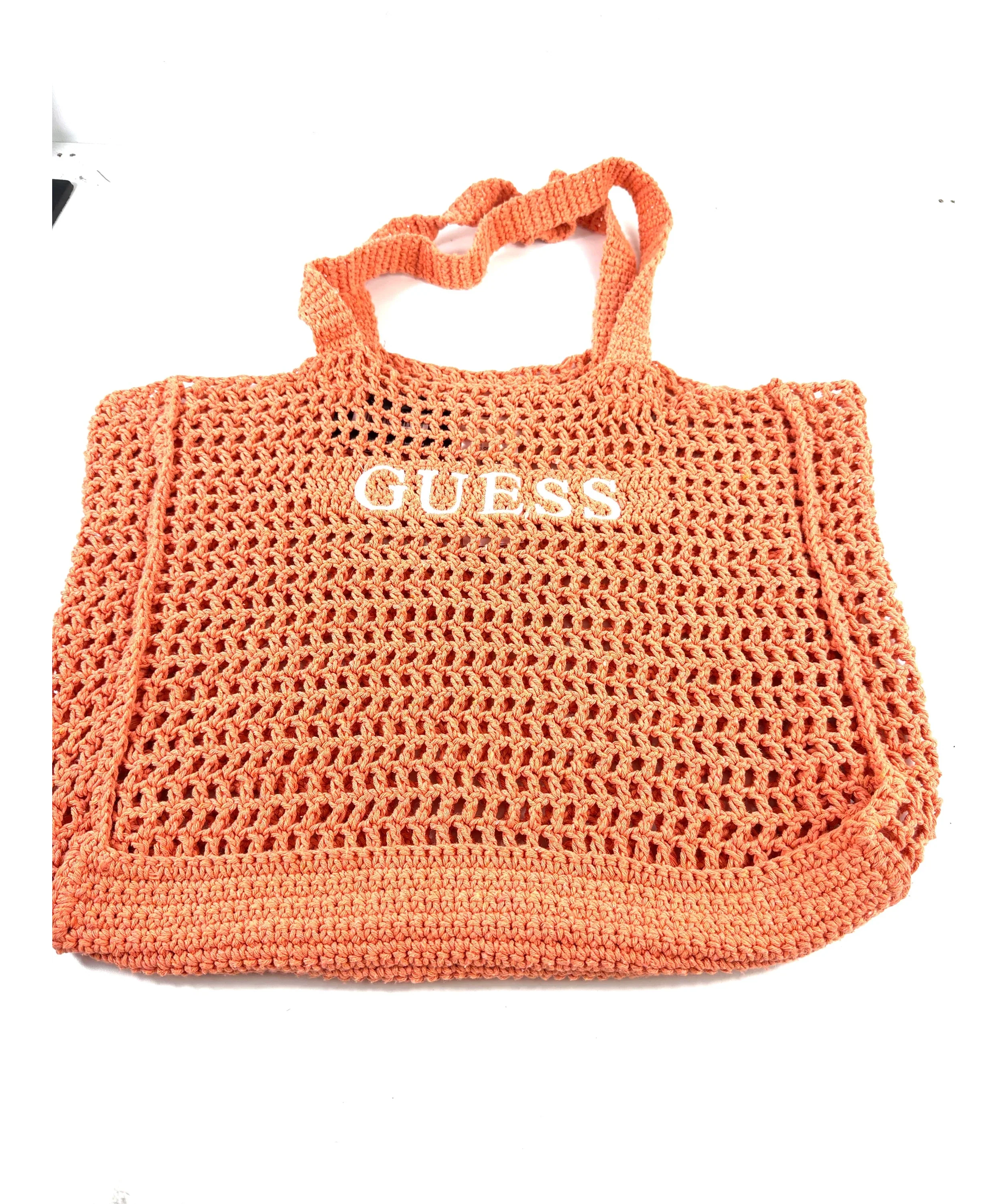 Guess Orange Crochet Logo Beach Maxi Tote Bag Sorbet Orange — care label