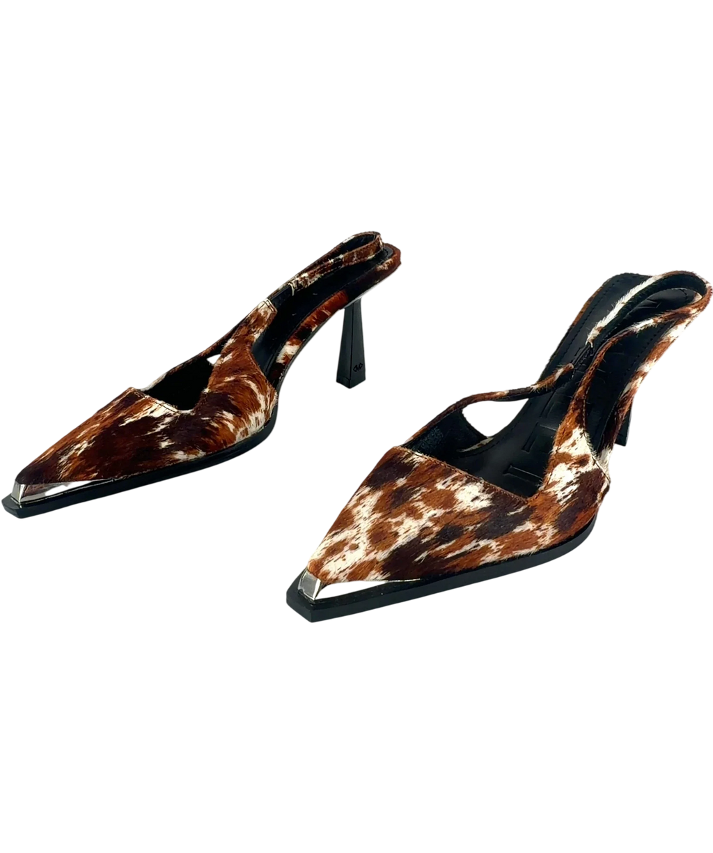 Mallet Brown Selene Sling Overo Pony Effect Leather Heels UK 5 EU 38 — Side (both)