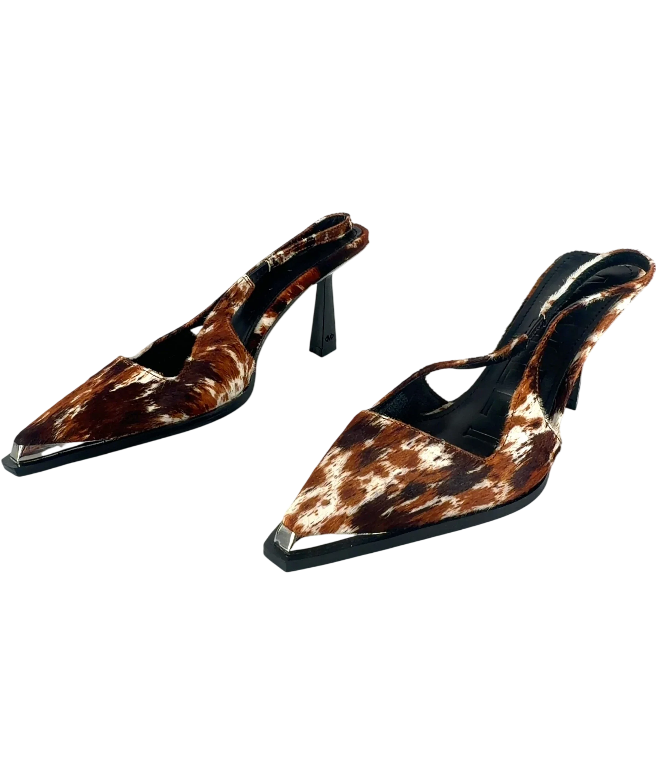 Mallet Brown Selene Sling Overo Pony Effect Leather Heels UK 5 EU 38 — Side (both)