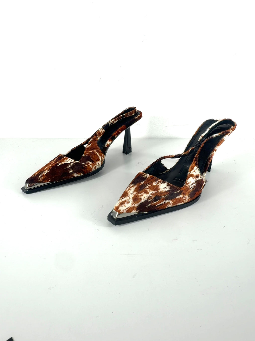 Mallet Brown Selene Sling Overo Pony Effect Leather Heels, size UK 5 EU 38 👠 — label
