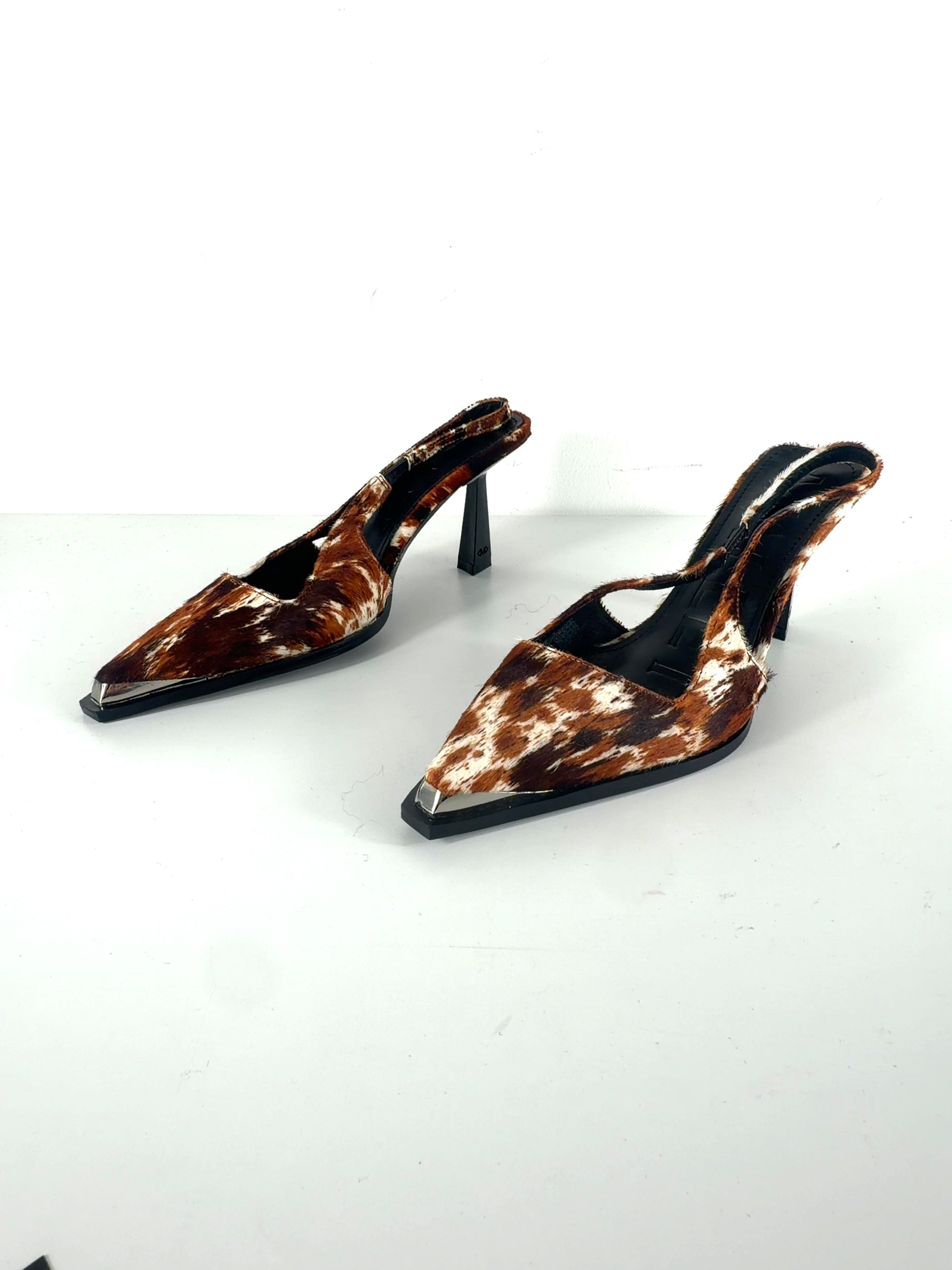 Mallet Brown Selene Sling Overo Pony Effect Leather Heels, size UK 5 EU 38 👠 — label