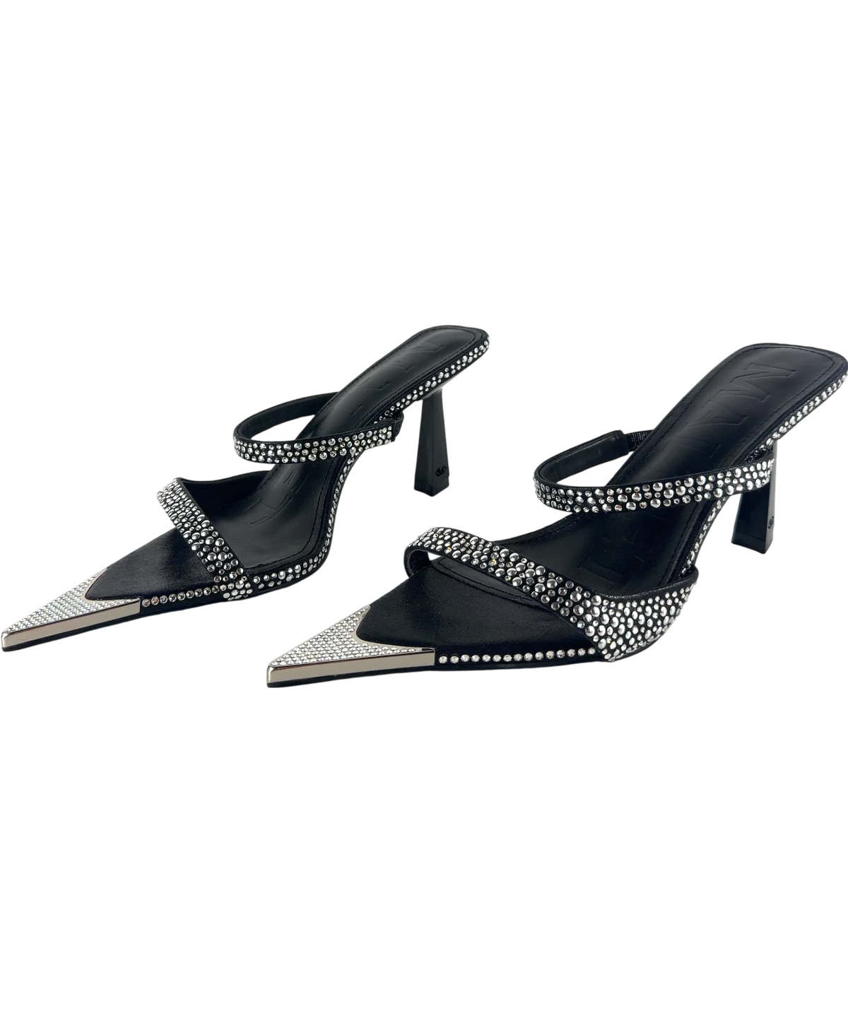 MALLET Frederica Swarovski Embellished Pointed Mules Black Heels UK 5 EU 38 — Side (both)
