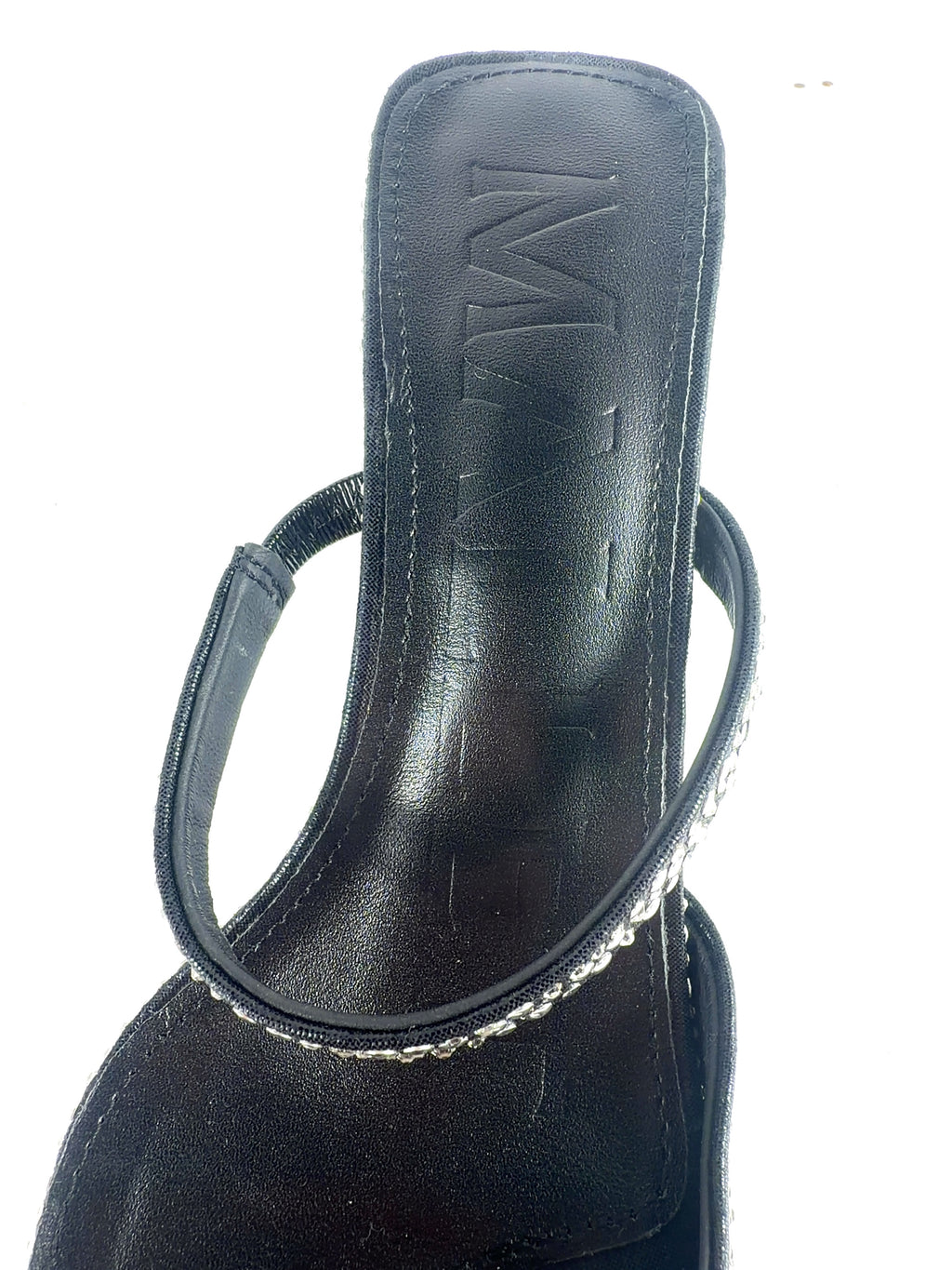 Mallet Black Frederica Swarovski Embellished Pointed Mules Black Heels, size UK 5 EU 38 👠 — care label