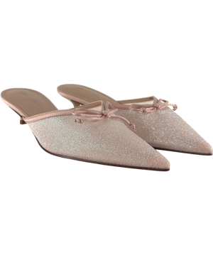 Charles & Keith Glittered Mesh Bow Kitten Heels Pink UK 5 EU 38