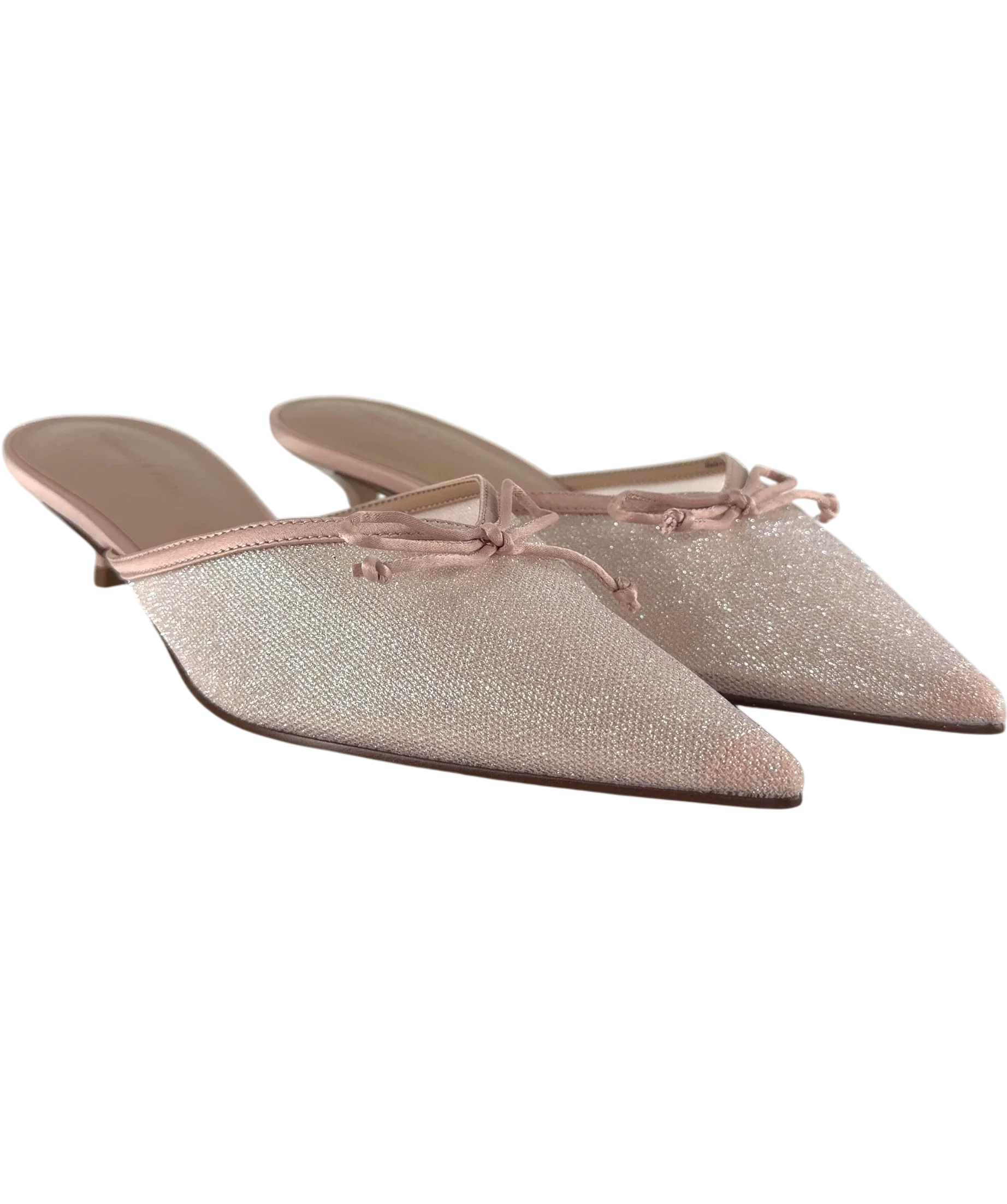 Charles & Keith Nude Glittered Mesh Bow Kitten Heels Pink, size UK 5 EU 38 👠 — front