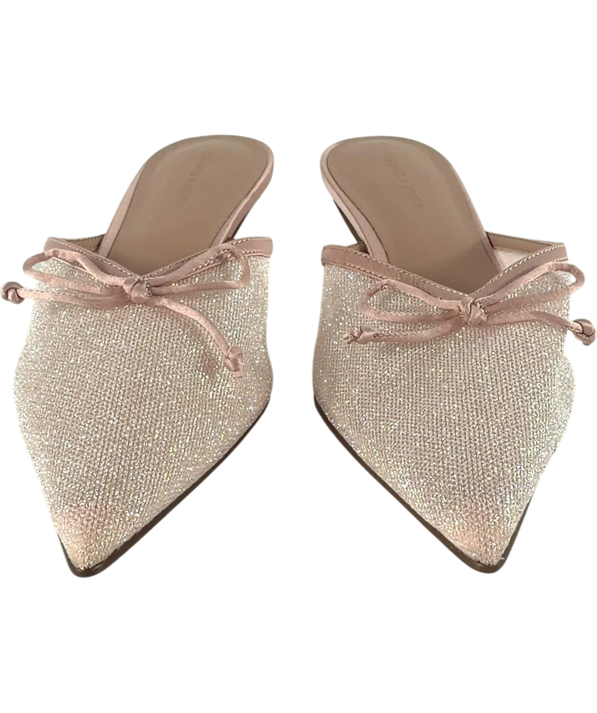 Charles & Keith Glittered Mesh Bow Kitten Heels Pink UK 5 EU 38 — Front (both, face on)