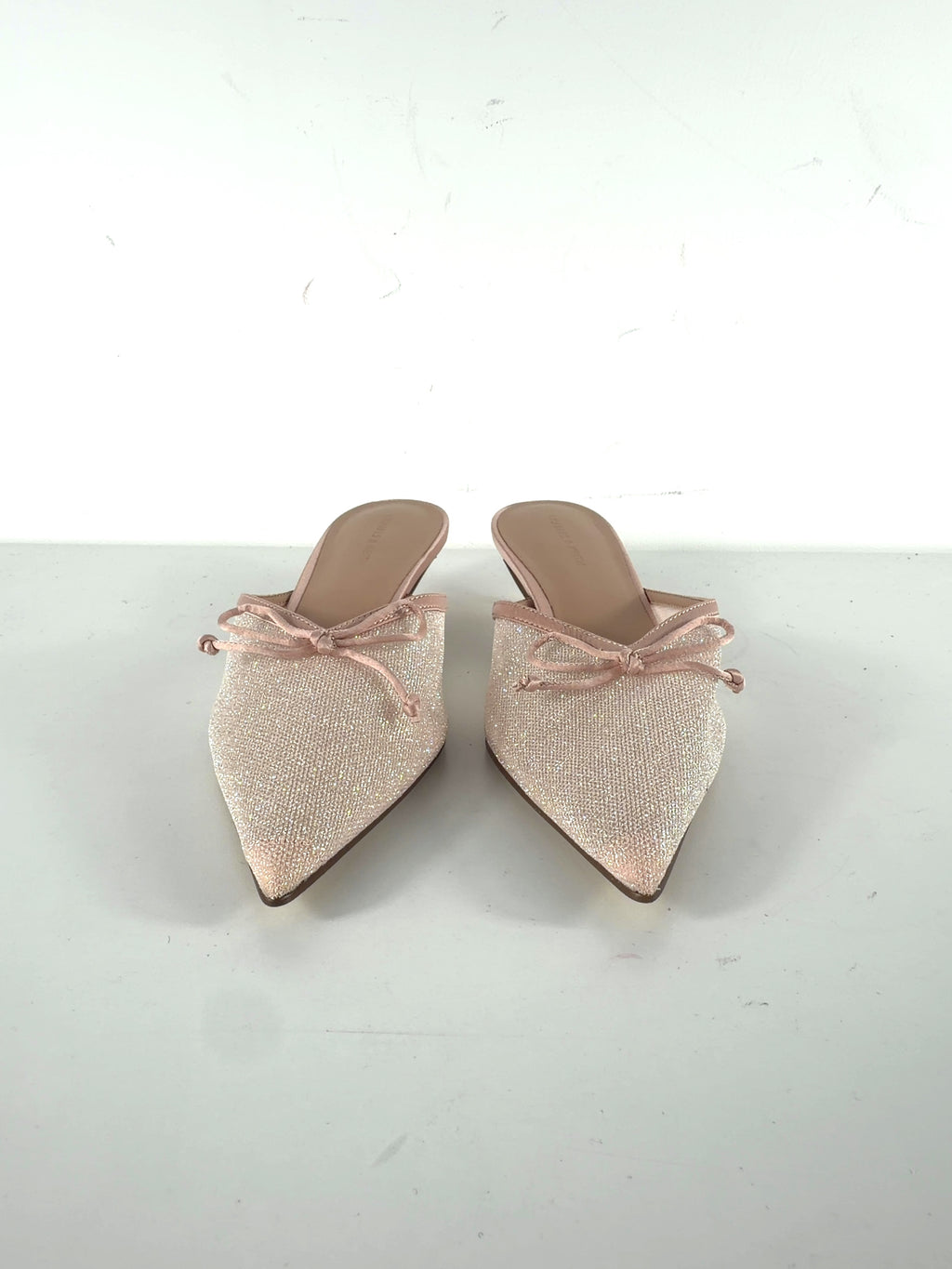 Charles & Keith Nude Glittered Mesh Bow Kitten Heels Pink, size UK 5 EU 38 👠 — detail