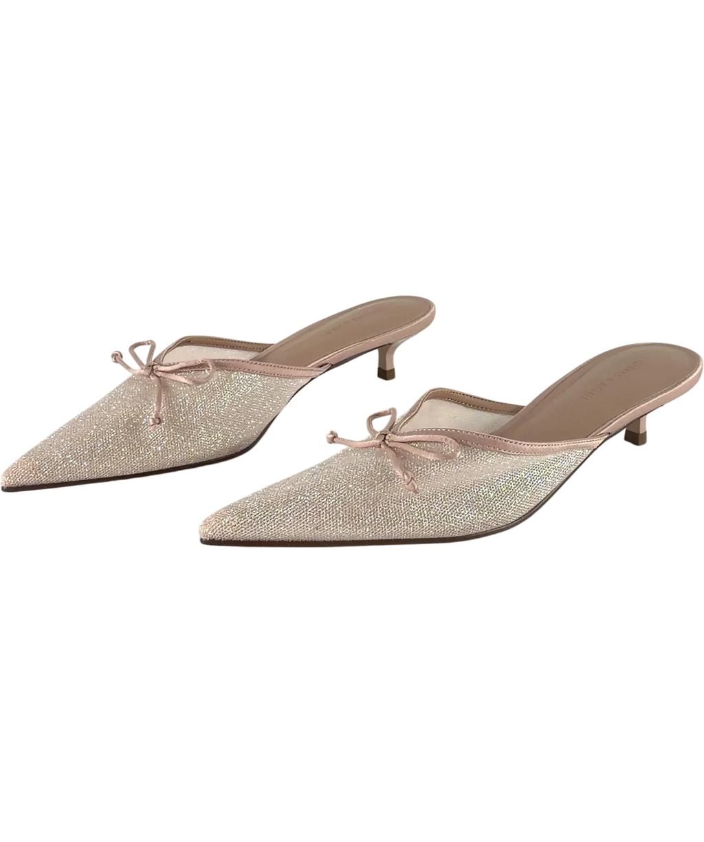 Charles & Keith Glittered Mesh Bow Kitten Heels Pink UK 5 EU 38 — Side (both)