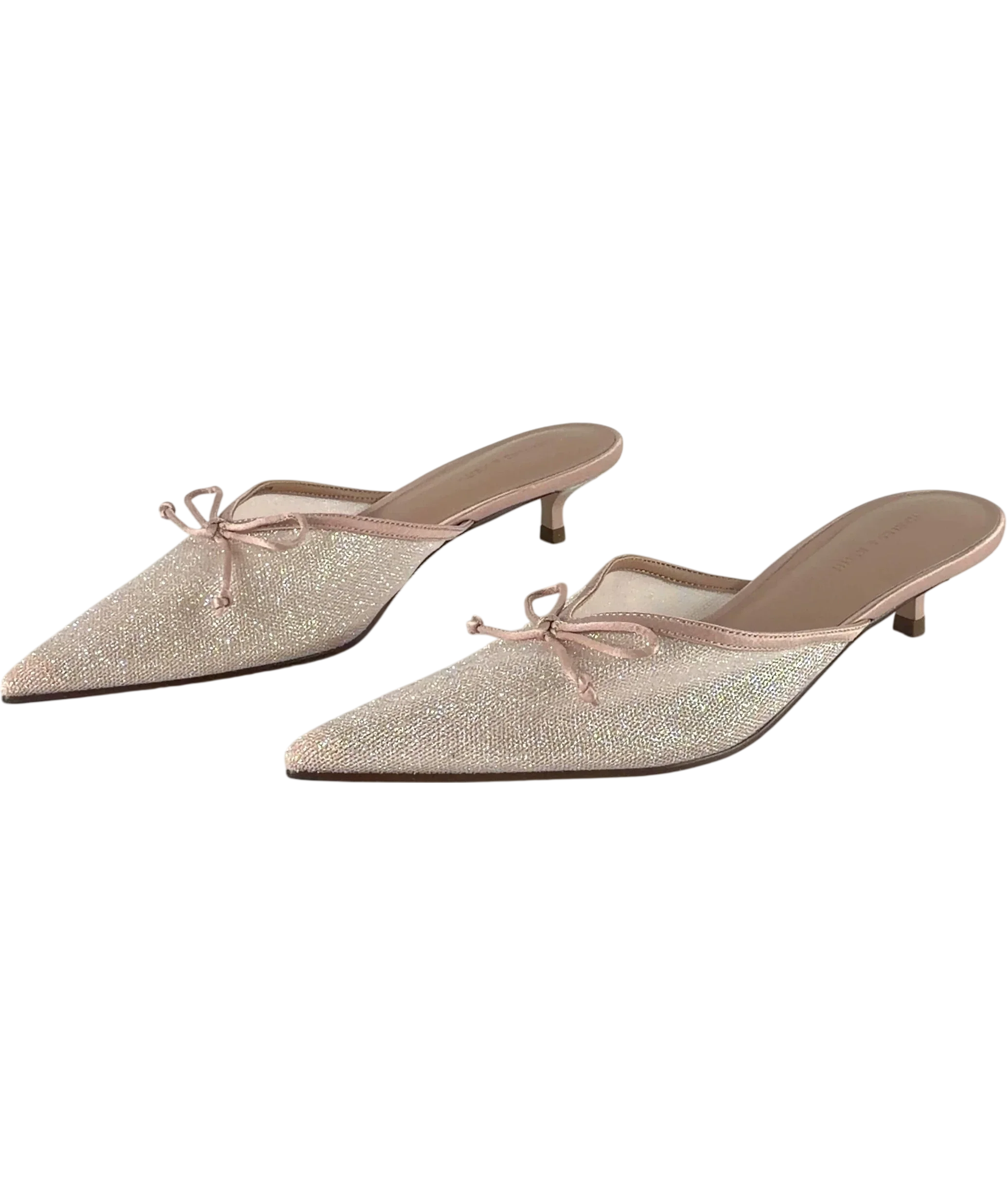 Charles & Keith Glittered Mesh Bow Kitten Heels Pink UK 5 EU 38 — Side (both)
